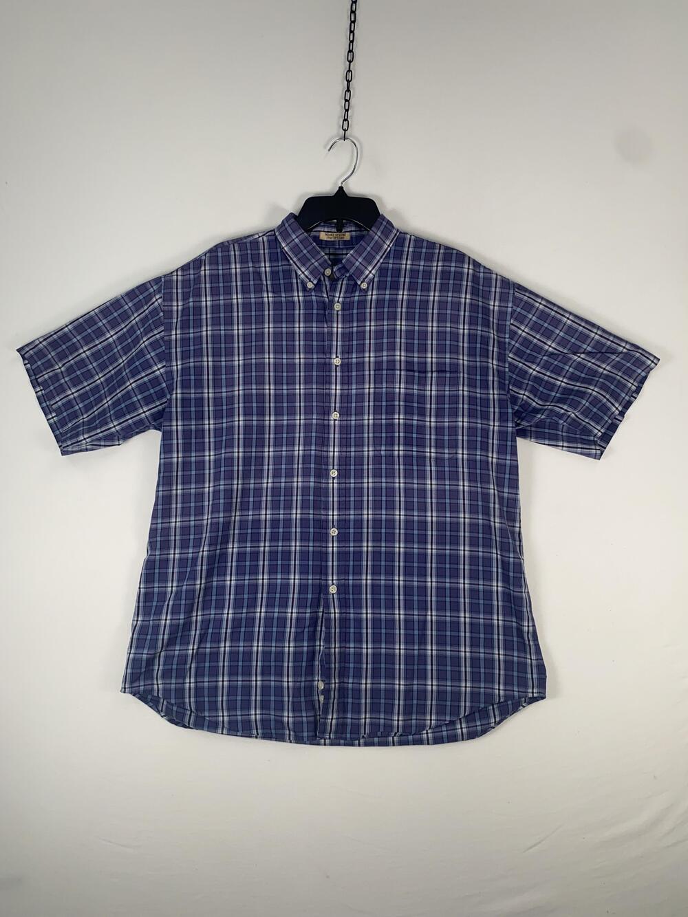 Sun River Shirt Mens Large Blue Plaid Short Sleeve Button Down Cotton Casual